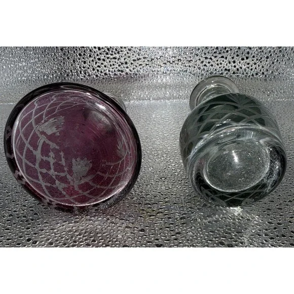 Vintage Bohemian Perfume Bottles  Cut to Clear Crystal Hand Cut  Set of 2 - Picture 3 of 3